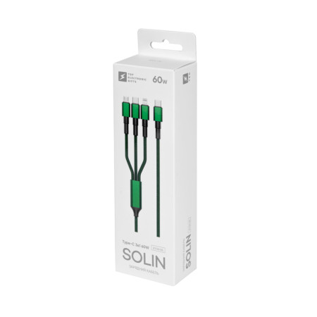 Зарядний кабель Solin Type-C 3в1 60W (зелений) Зарядний кабель Solin Type-C 3в1 60W (зелений)
